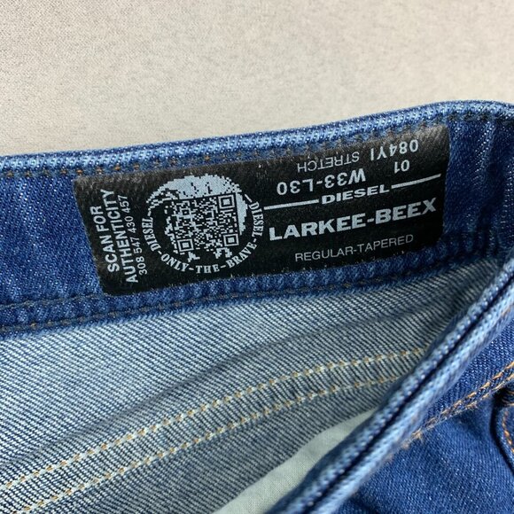 Diesel Mens Pants 33 Blue Jeans Larkee-Beex Regular Tapered Stretch Denim 33x29 - Picture 6 of 13